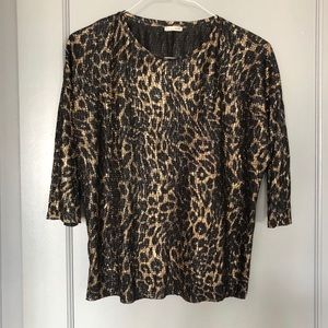 Zara Animal Print Blouse Leopard Black Gold